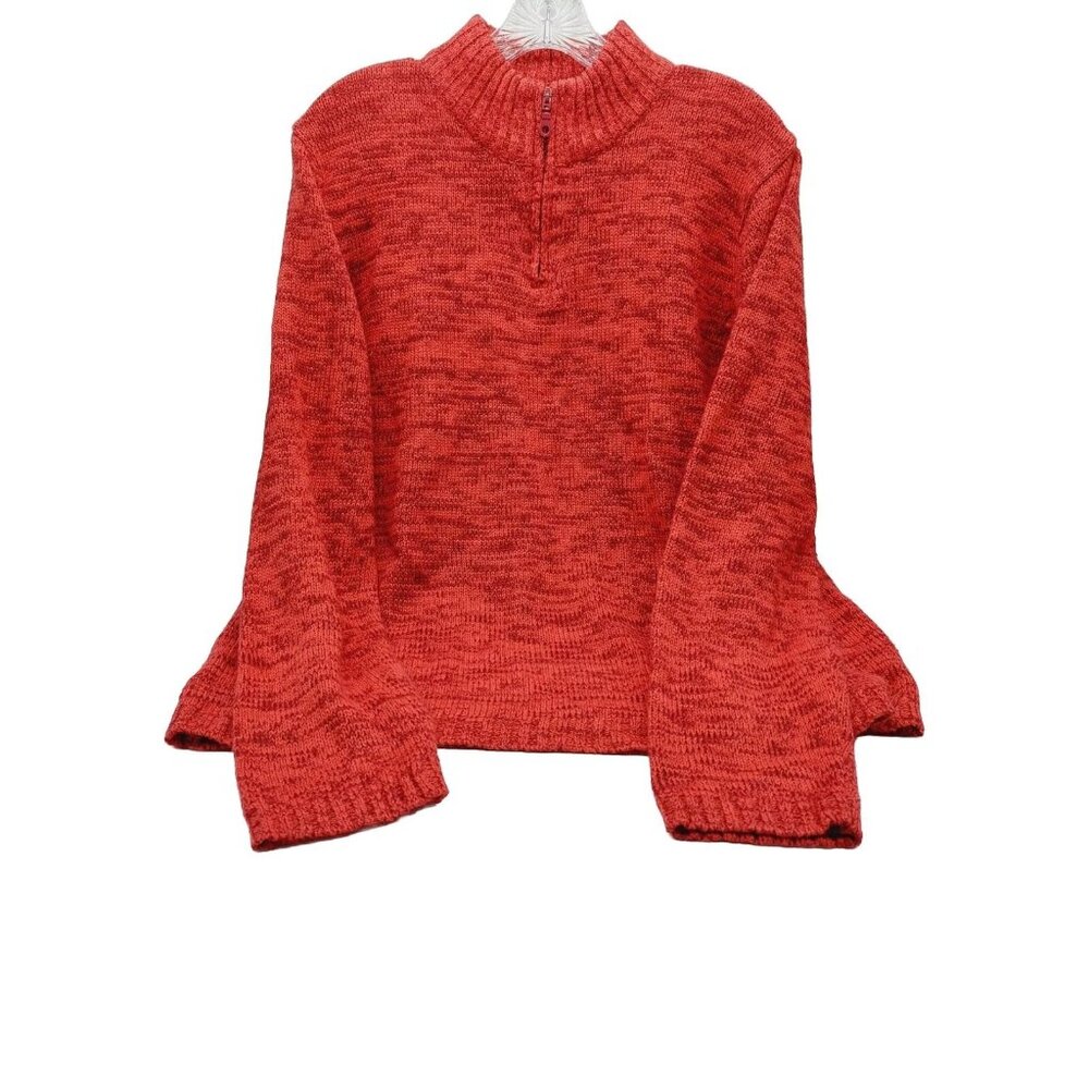 Sara Morgan Sweater Size XL Red Black Quarter Zip Long Sleeves Style Bak